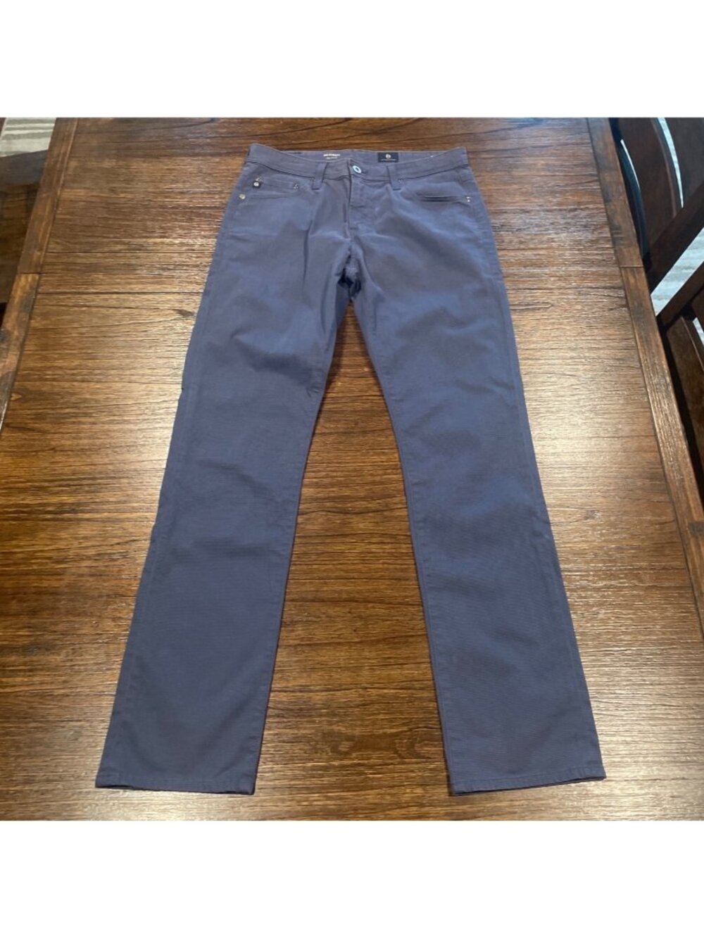 AG Everett SUD Slim Straight Pant 32x32 Navy Blue Micro-Check Stretch Trouser